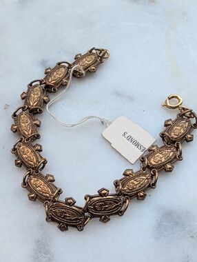 Mid Century Roses Decorated Bracelet Goldette Style, Esmond's